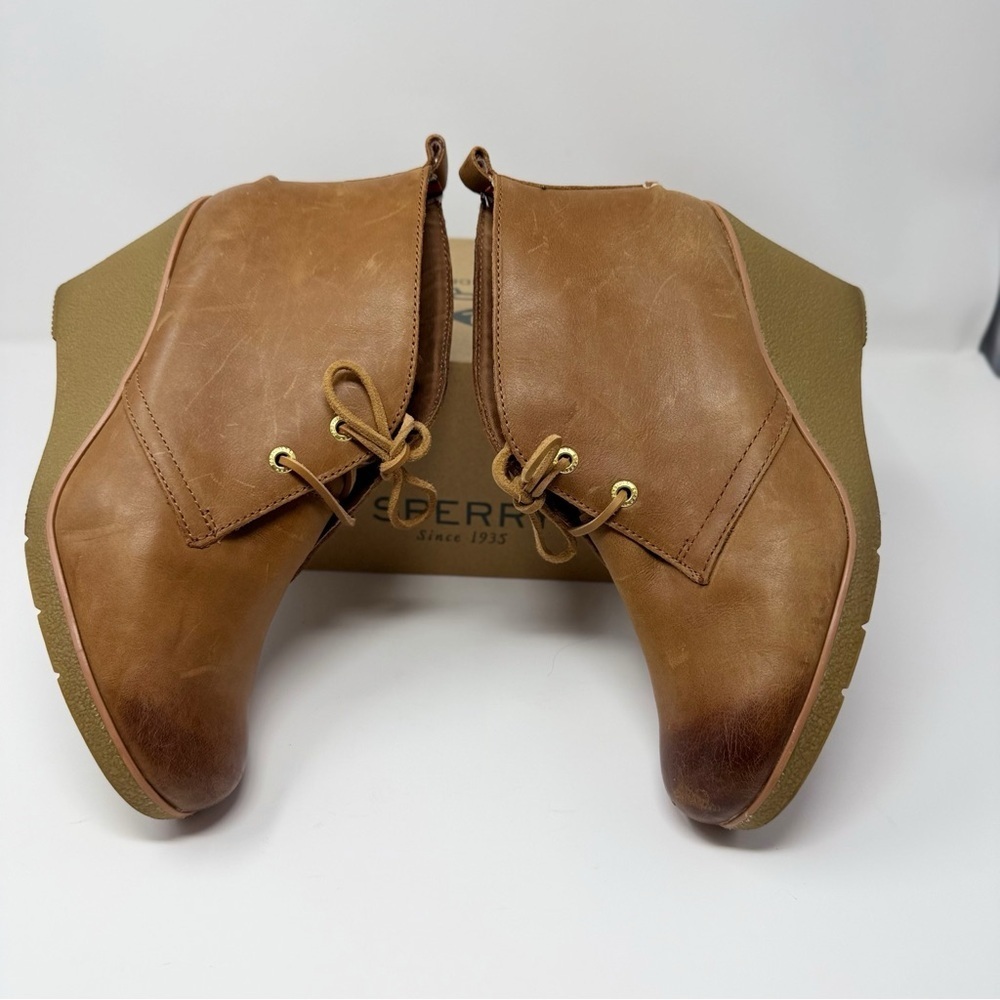 Sperry Harlow Burnished Wedge Booties Brown Leather Lace Up Ankle Boots Size 9 - Picture 5 of 16